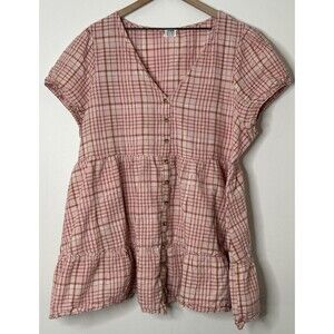 Cotton:on babydoll Dress mini pink Tessa plaid button down Plus Size 18